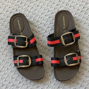 Madden Girl Black and Red Buckle Sandals
